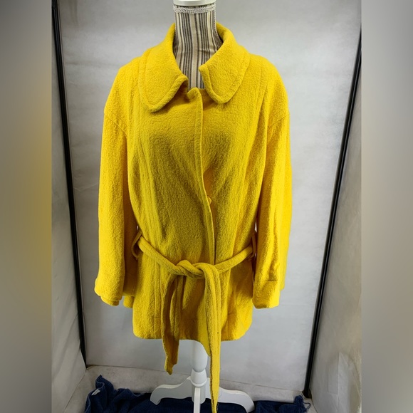 Focus 2000 Women's 20W Yellow Wool Blend Jacket Coat Bell Flared Sleeves Lined - Picture 2 of 6